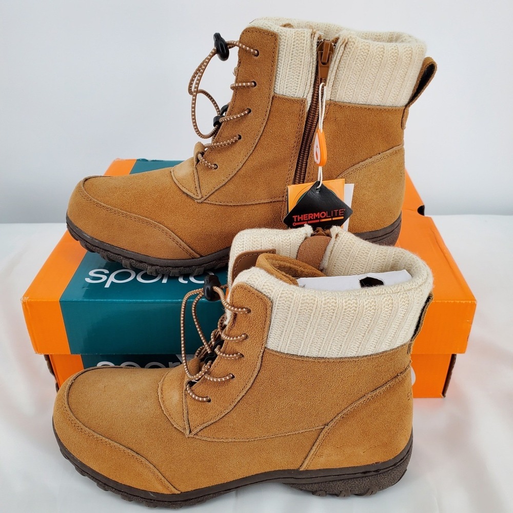 Sporto Boho Brown Suede Ankle Boots Thermolite Winter Shoes Womens 8.5 M Zip New